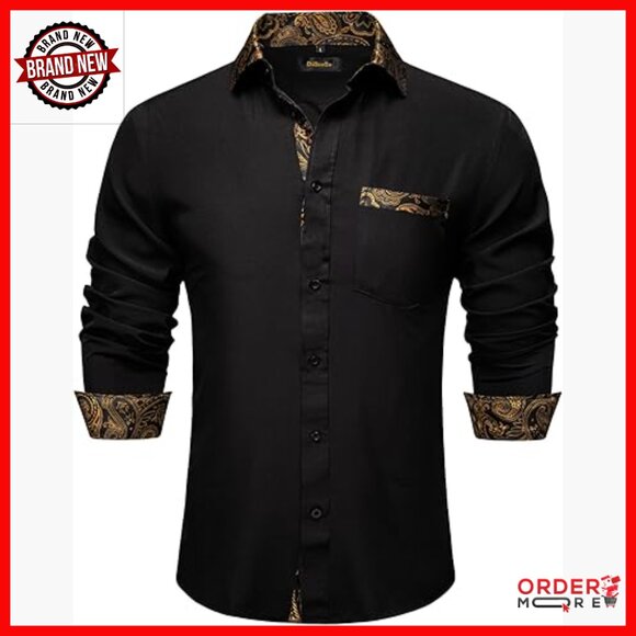 Men's Long Sleeve Cotton Button Down Shirt with Pocket Regular Fit Dress